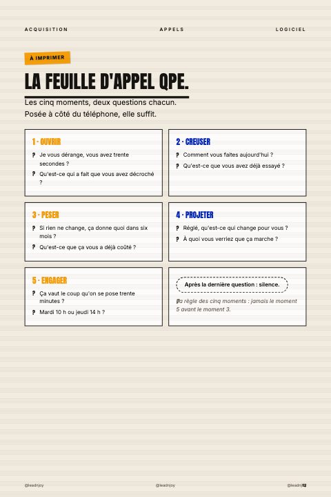 Page 12 de l'e-book QPE, La feuille d'appel QPE